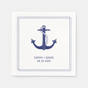 Nautical Anchor Navy Blue Monogram Namn Bröllop Pappersservett