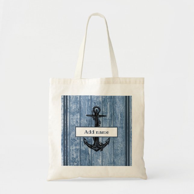 Nautical Anchor Navy Blue Namn Back to school Tygkasse (Framsidan)