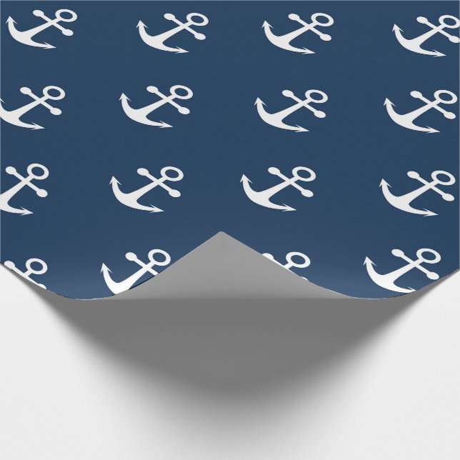 Nautical Anchor Navy Blue Pattern Wrapping Paper Presentpapper (Hörn)