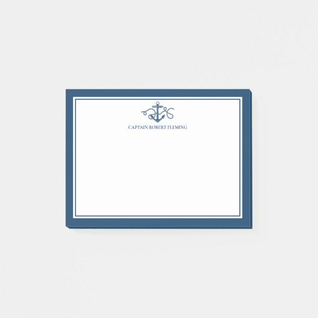 Nautical Anchor Navy Blue Personalized Post-it Block (Framsida)
