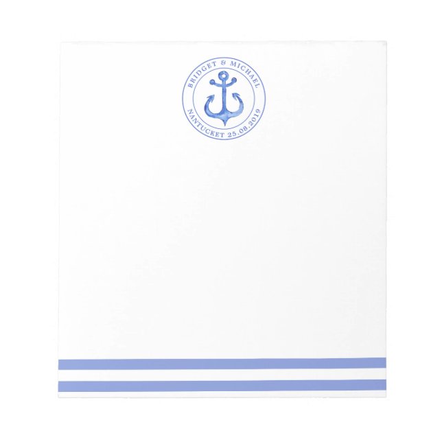 Nautical Anchor Navy Blue Personlig Bröllop Anteckningsblock (Framsida)