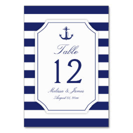 Nautical Anchor Navy Blue Rand Bröllop Bordsnummer