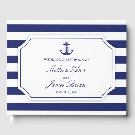 Nautical Anchor Navy Blue Rand Bröllop Gästböcker