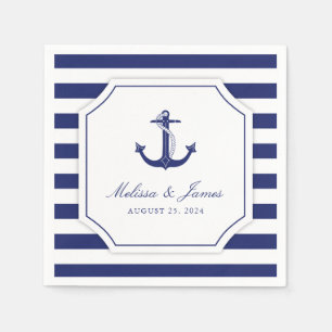 Nautical Anchor Navy Blue Rand Bröllop Pappersservett