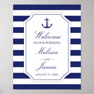 Nautical Anchor Navy Blue Rand Bröllop Poster