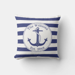 Nautical Anchor Navy Blue Rand Family Namn Kudde