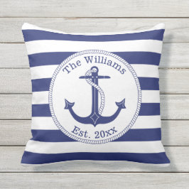 Nautical Anchor Navy Blue Rand Family Namn Kudde