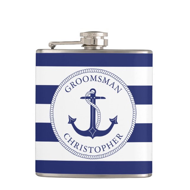 Nautical Anchor Navy Blue Rand Groomsman Fickplunta (Framsidan)