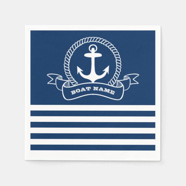Nautical Anchor Navy Blue Rand Pappersservett (Framsidan)