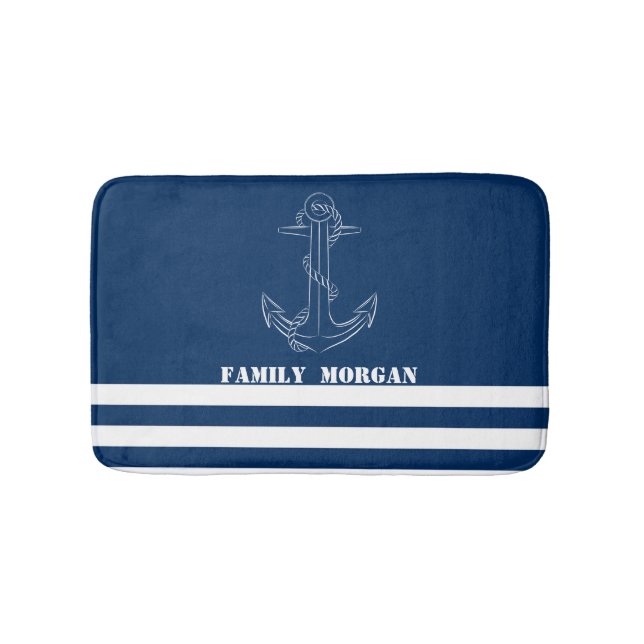 Nautical Anchor, Navy Blue Rand Sailor Badrumsmatta (Framsidan)