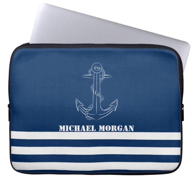 Nautical Anchor, Navy Blue Rand Sailor Laptop Fodral (Framsidan)
