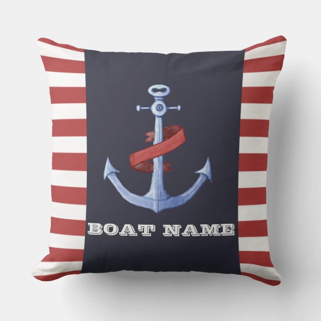 Nautical Anchor Navy Blue,Red Rand Kudde (Framsida)