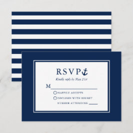 Nautical Anchor Navy Blue Stripe Bröllop OSA Kort