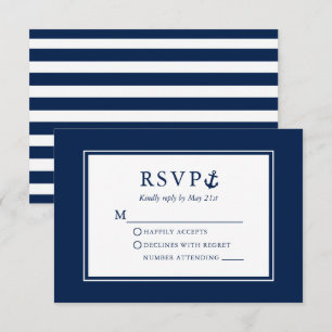 Nautical Anchor Navy Blue Stripe Bröllop OSA Kort