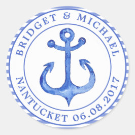 Nautical Anchor - Navy Blue Stripe Personlig Runt Klistermärke