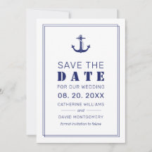 Nautical Anchor Navy Blue Typography Bröllop