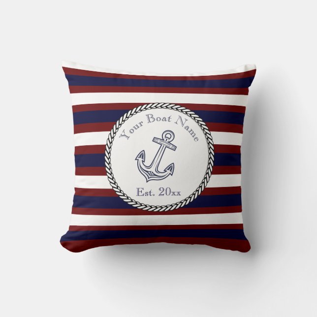 Nautical Anchor Navy Blue White Maroon rand Kudde (Framsida)