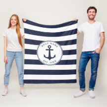 Nautical Anchor Navy Blue White Rand Boat Namn
