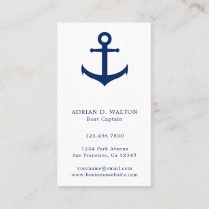 Nautical Anchor Navy Blue White Simple Visitkort