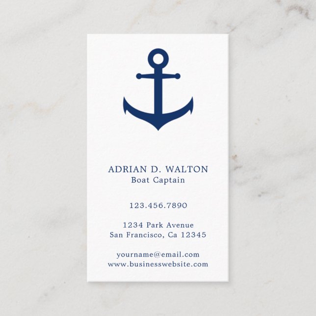 Nautical Anchor Navy Blue White Simple Visitkort (Framsida)