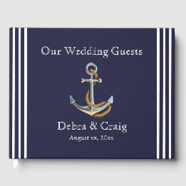 Nautical Anchor Navy Bröllop Guestbook Gästböcker