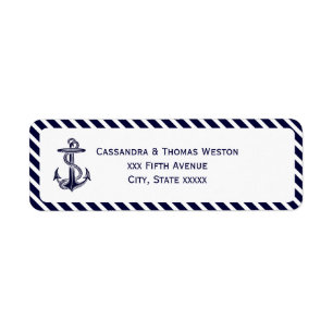 Nautical Anchor Navy Diag Rand 2-adressetikett Returadress Etikett