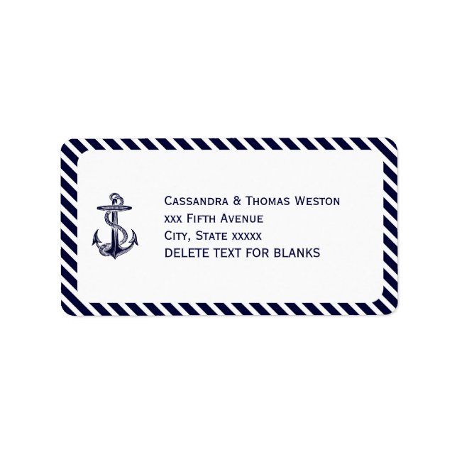 Nautical Anchor Navy Diag Rand 2 LJ Adress Adressetikett (Framsidan)