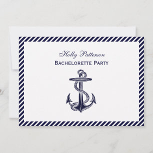 Nautical Anchor Navy Diag Rand 2H Bachelorette Inbjudningar