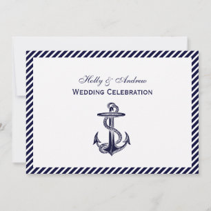Nautical Anchor Navy Diag Rand 2H Bröllop Inbjudningar
