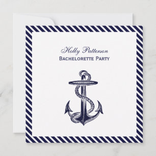 Nautical Anchor Navy Diag Rand 2SQ Bachelorette Inbjudningar