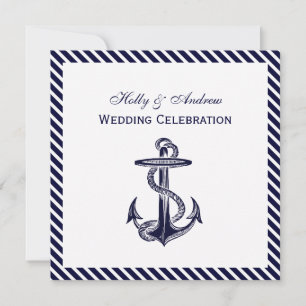 Nautical Anchor Navy Diag Rand 2SQ Bröllop Inbjudningar