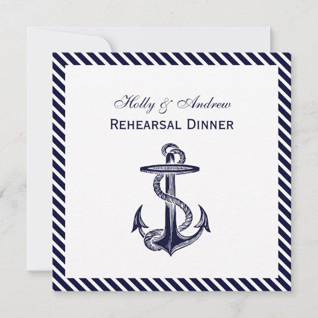 Nautical Anchor Navy Diag Rand 2SQ Rehearsal Din Inbjudningar (Framsida)