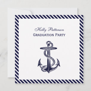 Nautical Anchor Navy Diag Rand 2SQ Studenten Inbjudningar