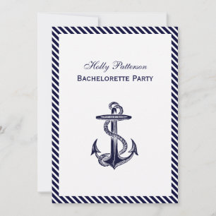 Nautical Anchor Navy Diag Rand 2V Bachelorette Inbjudningar