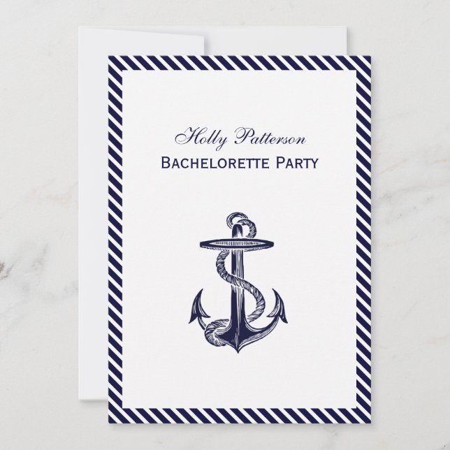 Nautical Anchor Navy Diag Rand 2V Bachelorette Inbjudningar (Framsida)