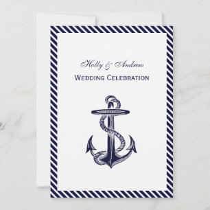 Nautical Anchor Navy Diag Rand 2V Bröllop Inbjudningar