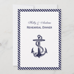 Nautical Anchor Navy Diag Rand 2V Rehearsal Din Inbjudningar