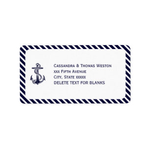 Nautical Anchor Navy Diag Stripe 2 LJ Adress Adressetikett
