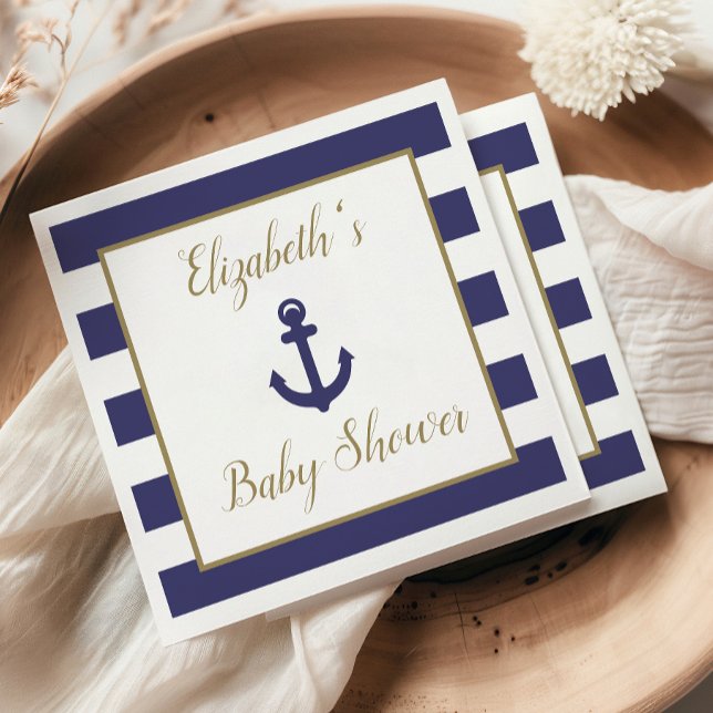 Nautical Anchor Navy Guld Pojke Bebis Duschar Pappersservett (Skapare uppladdad)