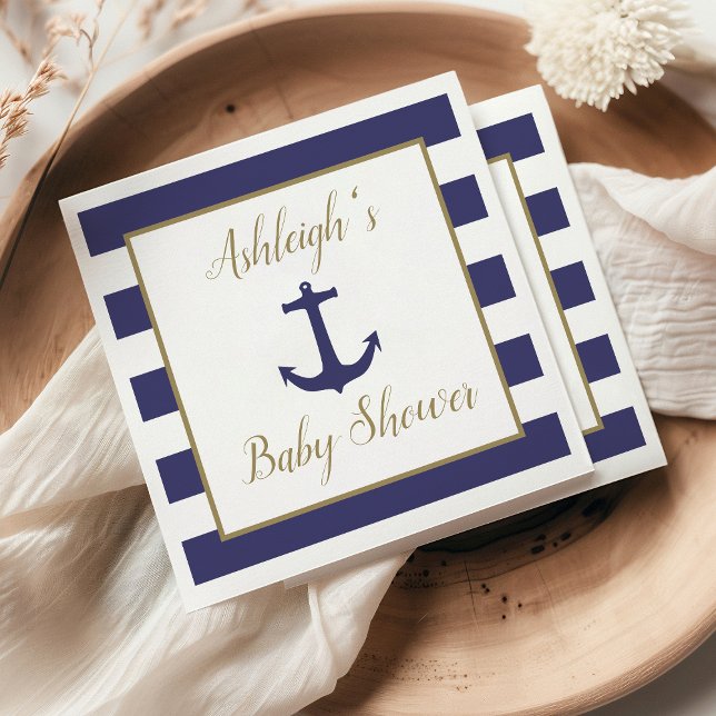 Nautical Anchor Navy Guld Pojke Bebis Shower Pappersservett (Skapare uppladdad)