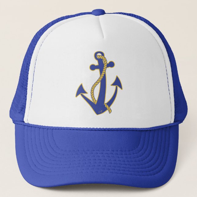 Nautical Anchor Navy med Guld Rope Truckerkeps (Framsida)