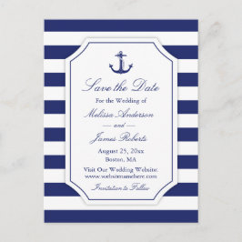 Nautical Anchor Navy Stripe Bröllop Fästmö Datum Meddelande Vykort