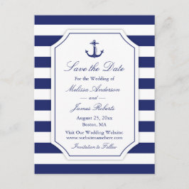 Nautical Anchor Navy Stripe Bröllop Spara datumet Meddelande Vykort