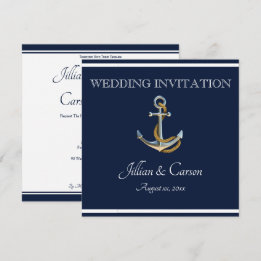 Nautical Anchor - Navy & White Bröllop Inbjudningar
