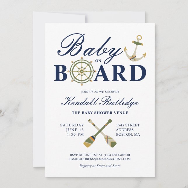 Nautical Anchor Oars Baby ombord på babyskor Inbjudningar (Framsida)