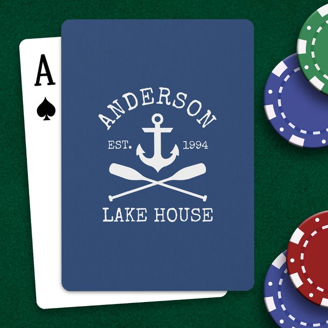 Nautical Anchor Oars Blue Family Sjö House Casinokort (Customize to change background color.)