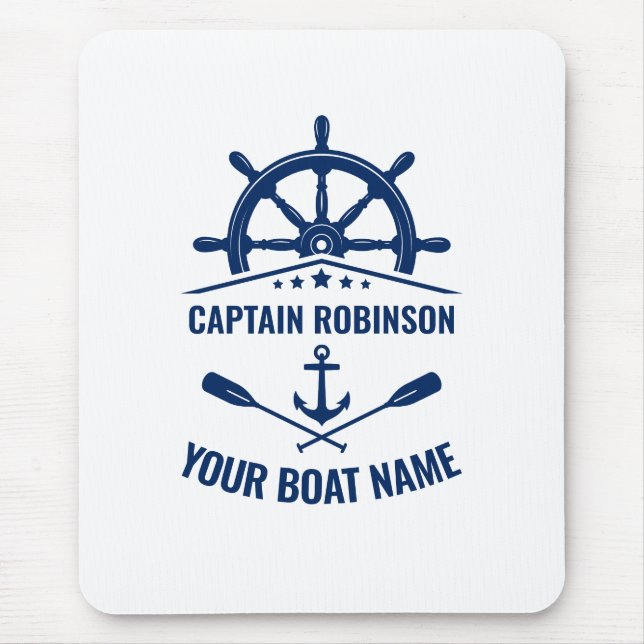 Nautical Anchor Oars Helm Kapten & Boat Namn Blue Musmatta (Framsidan)