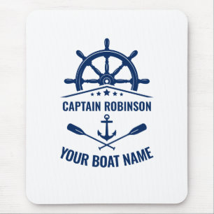 Nautical Anchor Oars Helm Kapten och Boat Namn Blu Musmatta