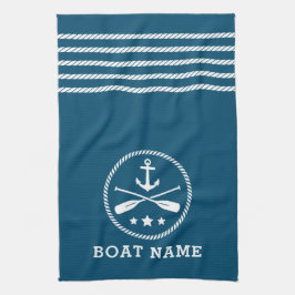 Nautical Anchor Oars Stars Boat Namn Aqua Blue Kökshandduk