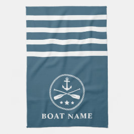 Nautical Anchor Oars Stars Boat Namn Blue Grått Kökshandduk